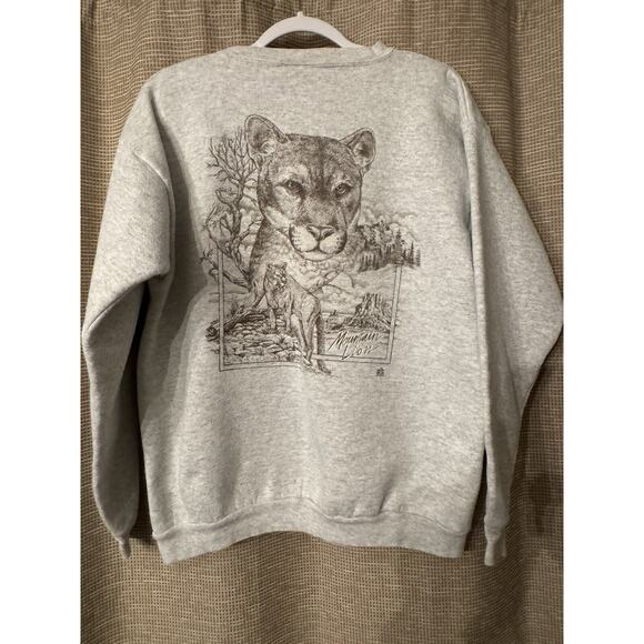 RARE Mountain Lion Sweatshirt Big Graphic Cotton Grove 90s Crewneck LARGE READ - Picture 1 of 12